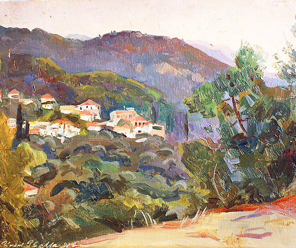 «Селище у горах» із циклу етюдів «Греція». 1996. Полотно, олія